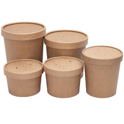 Saladas Sopa de papel Kraft Taça/ recipiente de alimentos com tampa Taça descartável