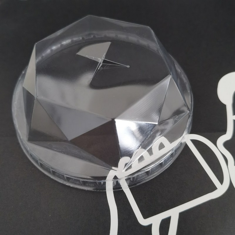 Fornecido livremente amostra PET/RPET plástico de cúpula plana de diamantes inserir tampas para copo de bebida fria